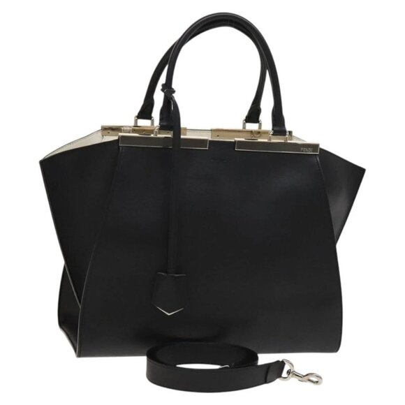 FENDI Trois Jules Tote Bag Leather 2way Black Auth 117388 - Picture 1 of 16